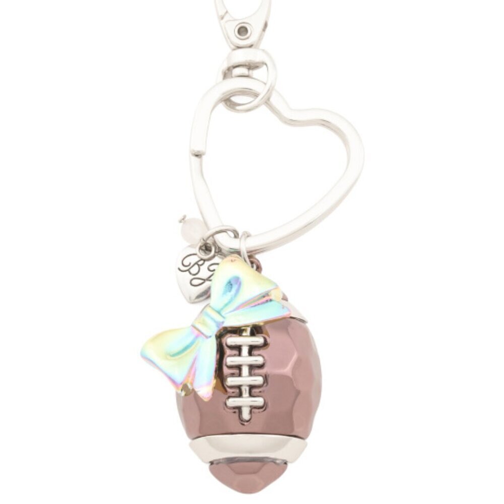 NWT BETSEY JOHNSON Football Bow Heart Key Fob Purse Charm Keychain w/ Gift Box